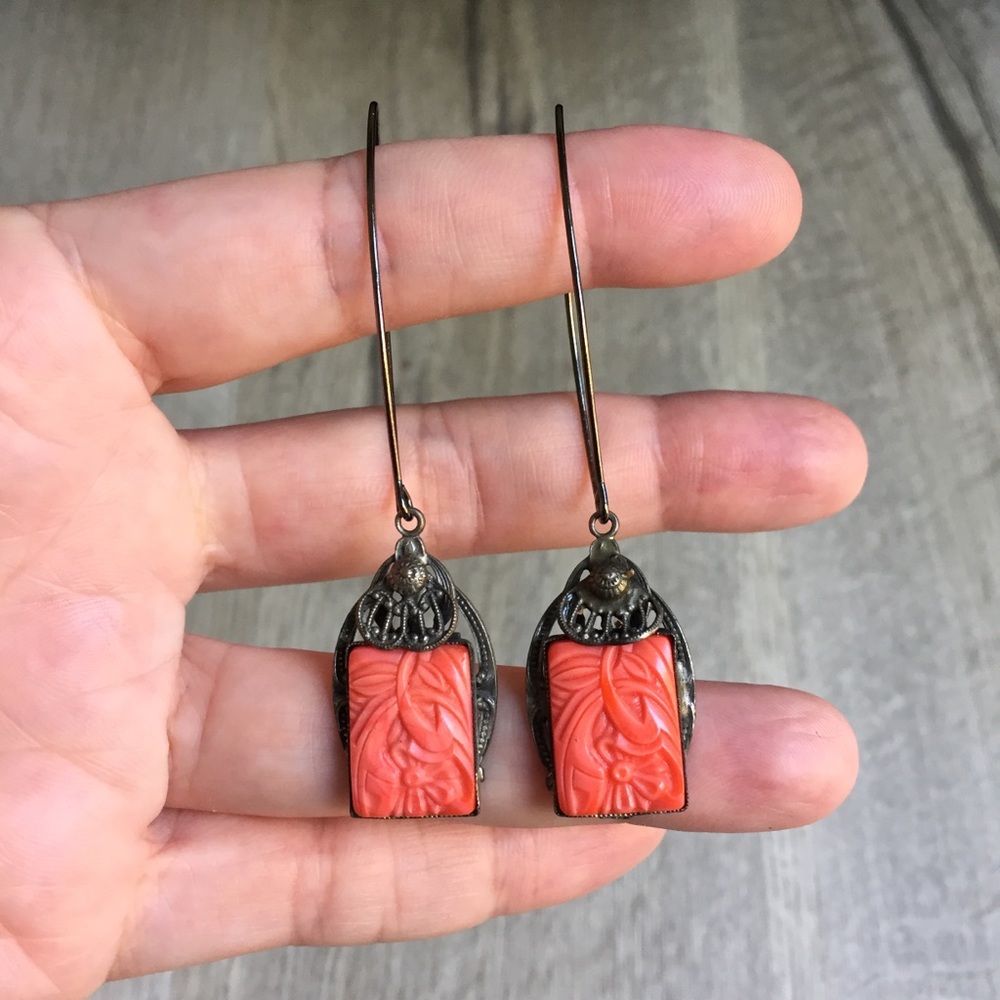 Vintage Carved Coral Earrings